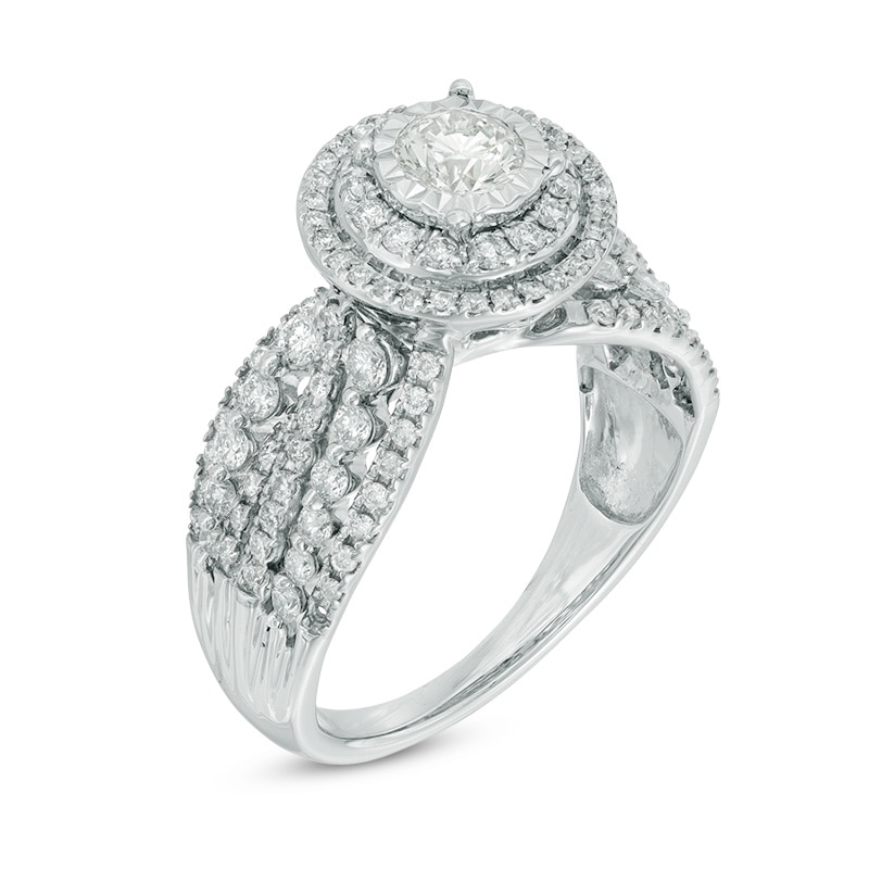 Main Image 2 of 1.11 CT. T.W. Diamond Double Frame Multi-Row Shank Engagement Ring in 14K White Gold