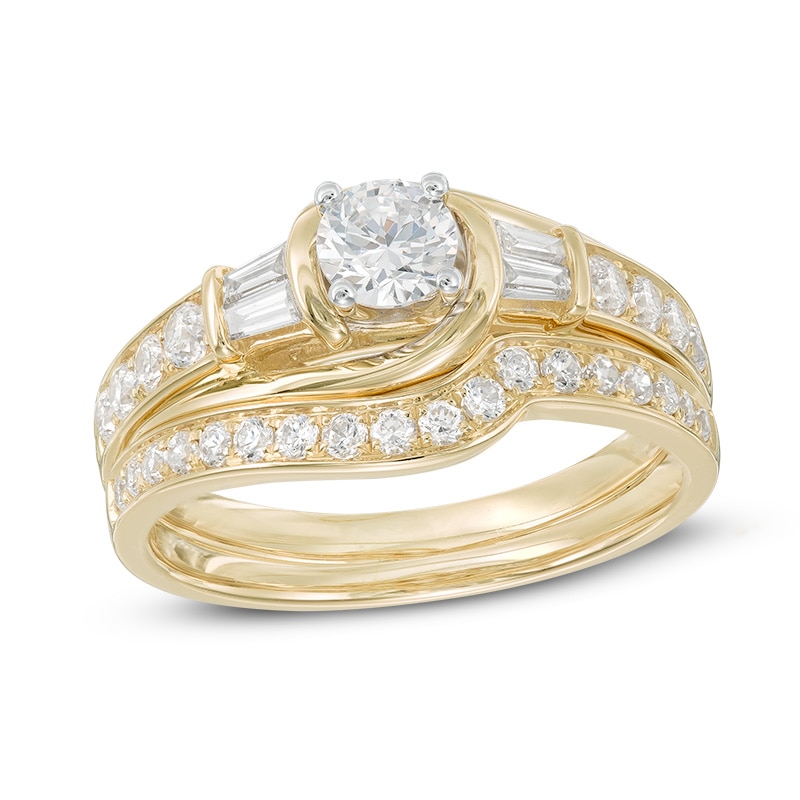 1.00 CT. T.W. Baguette and Round Diamond Bridal Set in 14K Gold