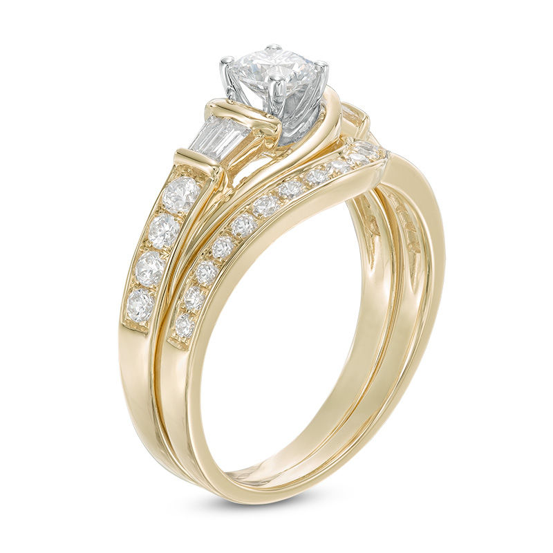 1.00 CT. T.W. Baguette and Round Diamond Bridal Set 14K Gold