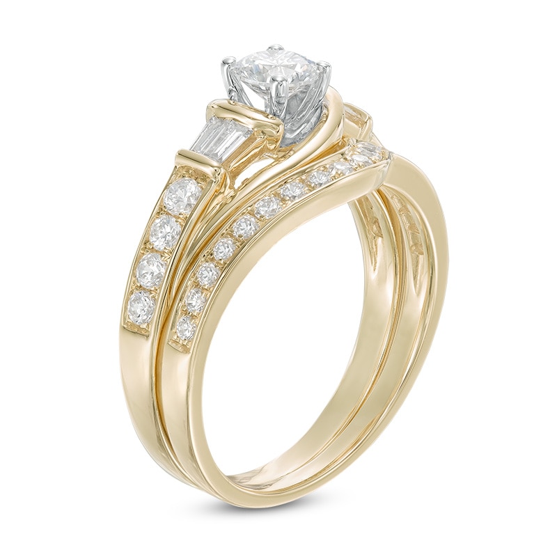 1.00 CT. T.W. Baguette and Round Diamond Bridal Set in 14K Gold