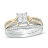 Thumbnail Image 0 of 0.50 CT. T.W. Princess-Cut Quad Diamond Crossover Bridal Set in 10K Two-Tone Gold