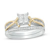 Thumbnail Image 1 of 0.50 CT. T.W. Princess-Cut Quad Diamond Crossover Bridal Set in 10K Two-Tone Gold
