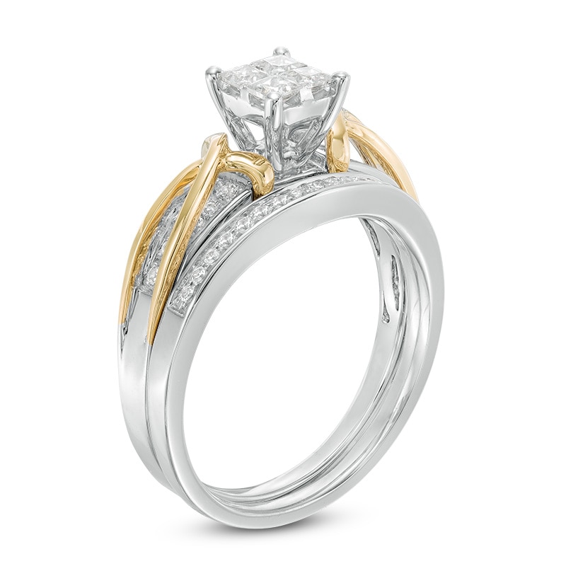 0.50 CT. T.W. Princess-Cut Quad Diamond Crossover Bridal Set in 10K Two-Tone Gold