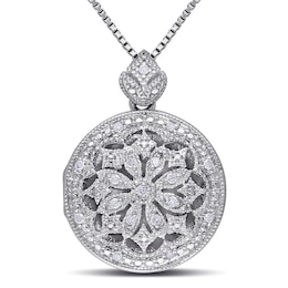 Diamond Accent Vintage-Style Frame Flower Locket in Sterling Silver