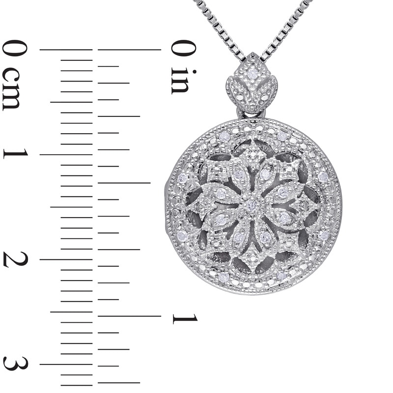 Diamond Accent Vintage-Style Frame Flower Locket in Sterling Silver