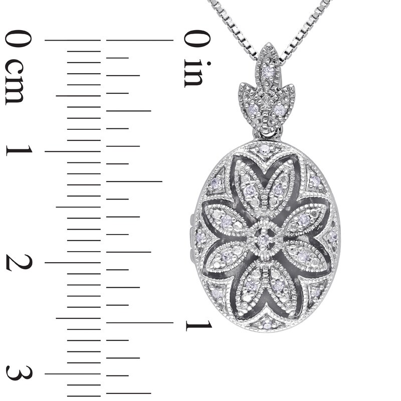Main Image 3 of Diamond Accent Oval Vintage-Style Flower Locket in Sterling Silver