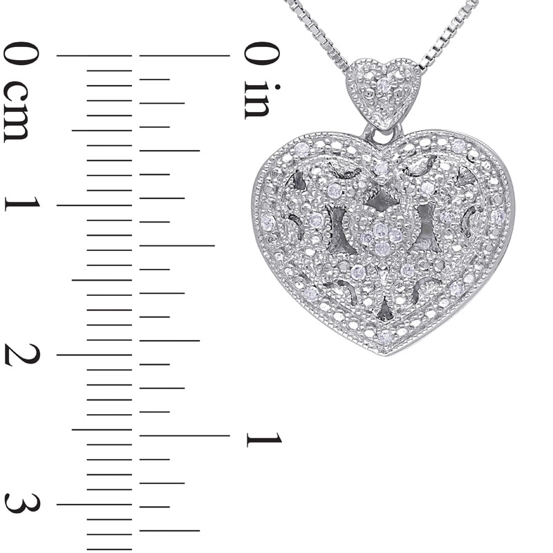 Diamond Accent Vintage-Style Beaded Double Heart Locket in Sterling Silver
