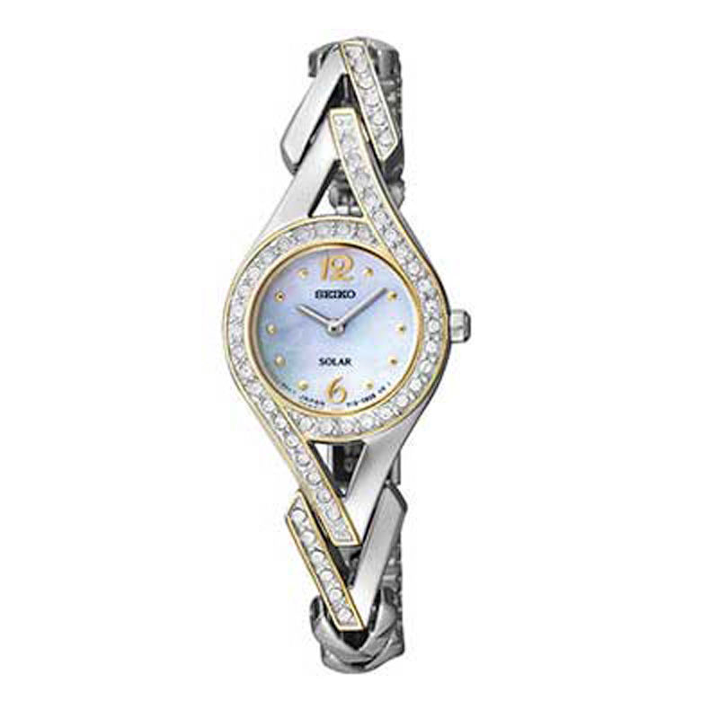 Ladies' Seiko Solar Crystal Two-Tone Watch with Mother-of-Pearl Dial (Model: SUP174)|Peoples Jewellers