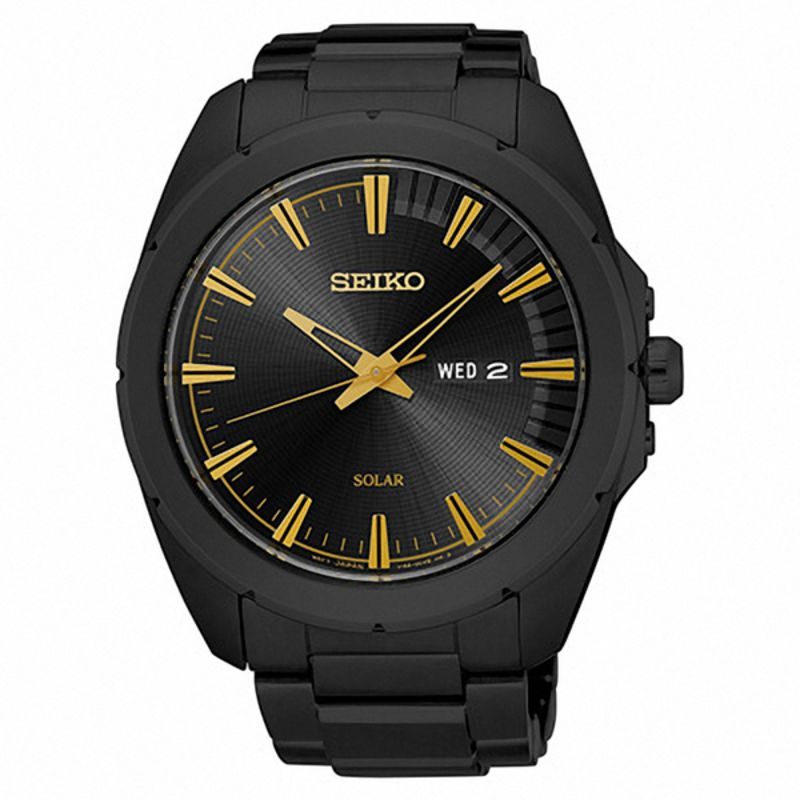 Men's Seiko Recraft Solar Black Watch with Black Dial (Model: SNE417)|Peoples Jewellers