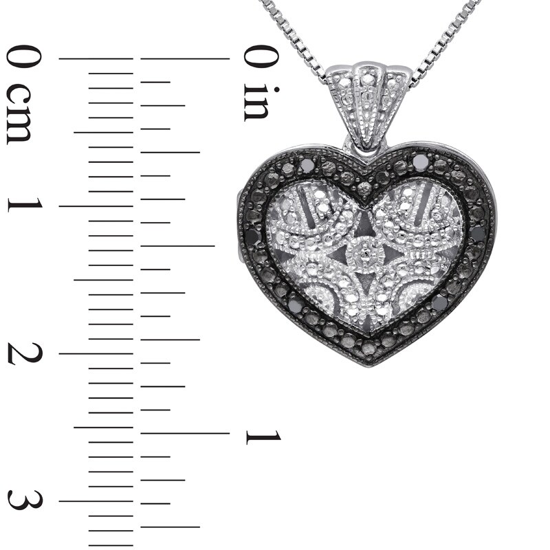 Black Diamond Accent Vintage-Style Beaded Heart Frame Locket in Sterling Silver