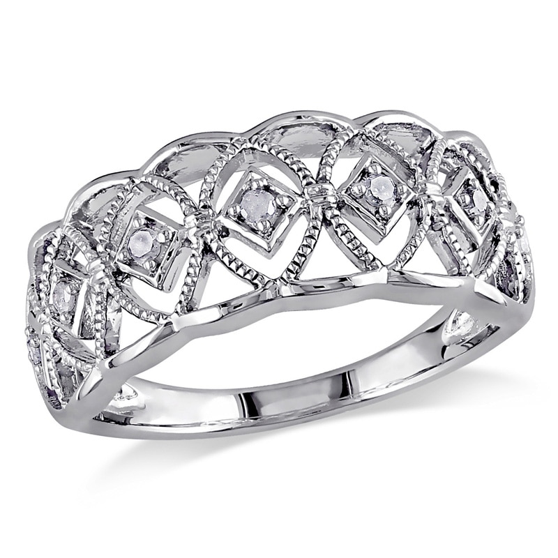 Diamond Accent Art Deco-Inspired Lattice Ring in Sterling Silver