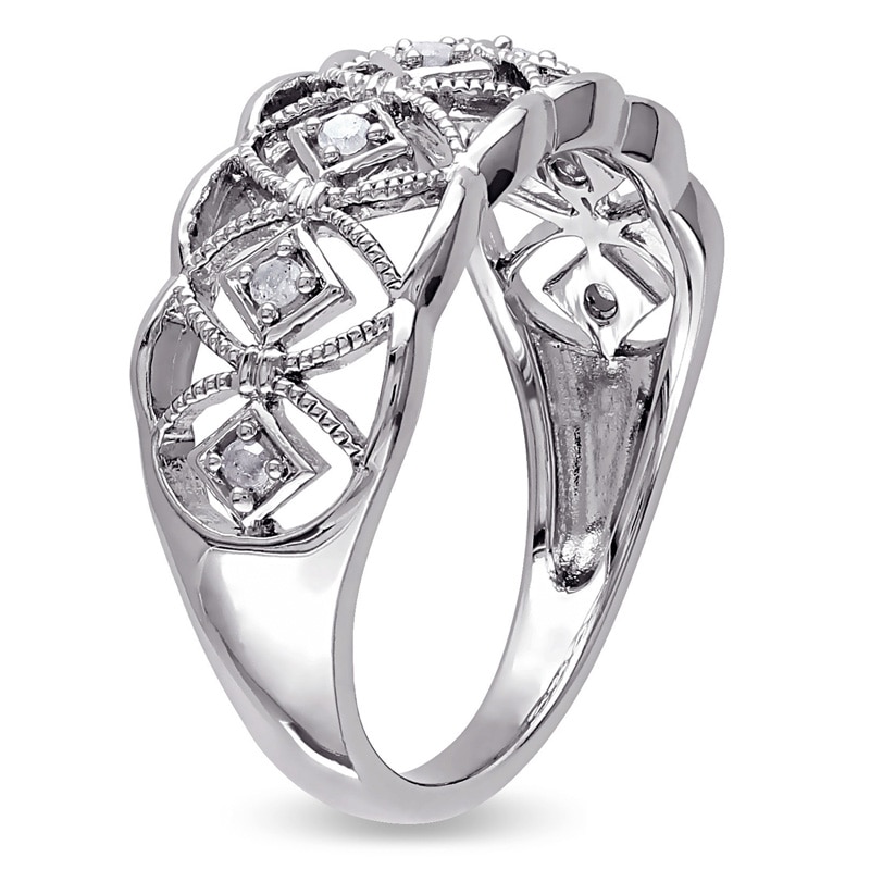 Diamond Accent Art Deco-Inspired Lattice Ring in Sterling Silver