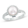 Thumbnail Image 0 of Vera Wang LOVE Cultured Akoya Pearl and 0.14 CT. T.W. Diamond Frame Ring in 14K White Gold - Size 7