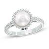 Thumbnail Image 1 of Vera Wang LOVE Akoya Cultured Pearl and 0.14 CT. T.W. Diamond Frame Ring in 14K White Gold-Size 7
