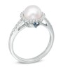 Thumbnail Image 1 of Vera Wang LOVE Cultured Akoya Pearl and 0.14 CT. T.W. Diamond Frame Ring in 14K White Gold - Size 7