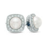 Thumbnail Image 1 of Vera Wang Love Collection Akoya Cultured Pearl and 0.25 CT. T.W. Diamond Cushion Frame Stud Earrings in 14K White Gold