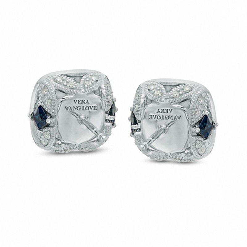 Main Image 2 of Vera Wang Love Collection Akoya Cultured Pearl and 0.25 CT. T.W. Diamond Cushion Frame Stud Earrings in 14K White Gold