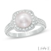 Thumbnail Image 0 of Vera Wang LOVE Cultured Akoya Pearl and 0.20 CT. T.W. Diamond Frame Ring in 14K White Gold - Size 7