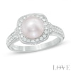 Thumbnail Image 1 of Vera Wang LOVE Akoya Cultured Pearl and 0.20 CT. T.W. Diamond Frame Ring in 14K White Gold-Size 7