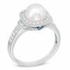 Thumbnail Image 1 of Vera Wang LOVE Cultured Akoya Pearl and 0.20 CT. T.W. Diamond Frame Ring in 14K White Gold - Size 7