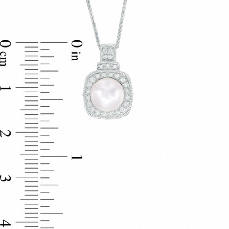 Vera Wang LOVE 7.5-8.0mm Akoya Cultured Pearl and 0.14 CT. T.W. Diamond Frame Pendant in 14K White Gold