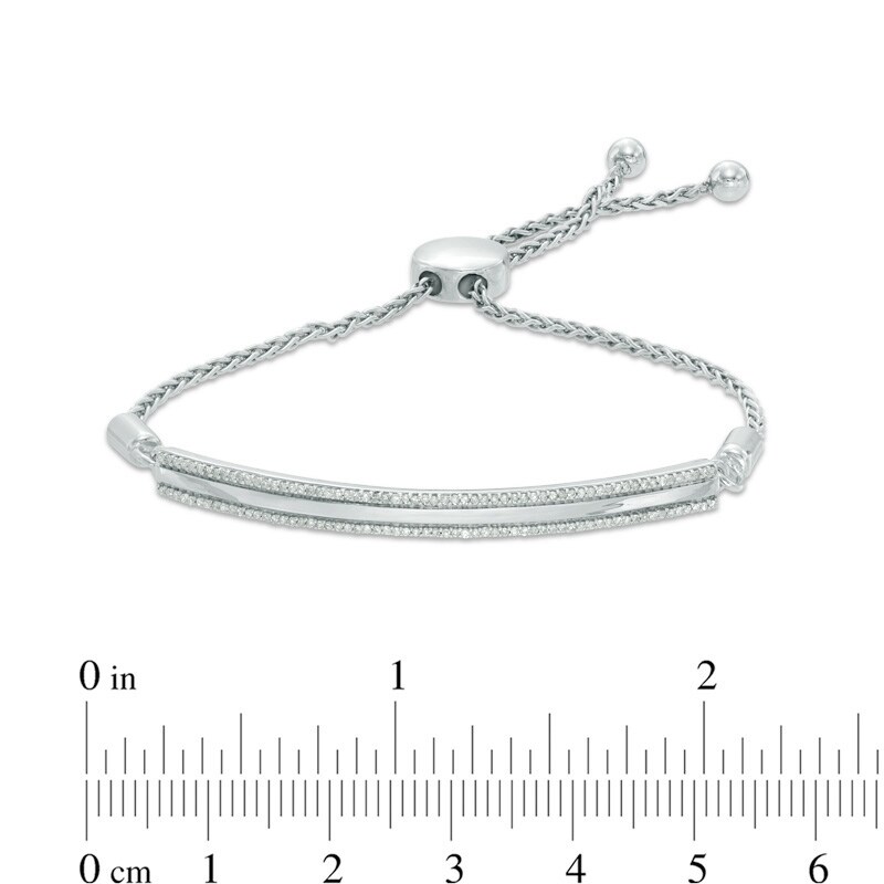 Main Image 2 of 0.25 CT. T.W. Diamond Bar Bolo Bracelet in Sterling Silver - 9.5"