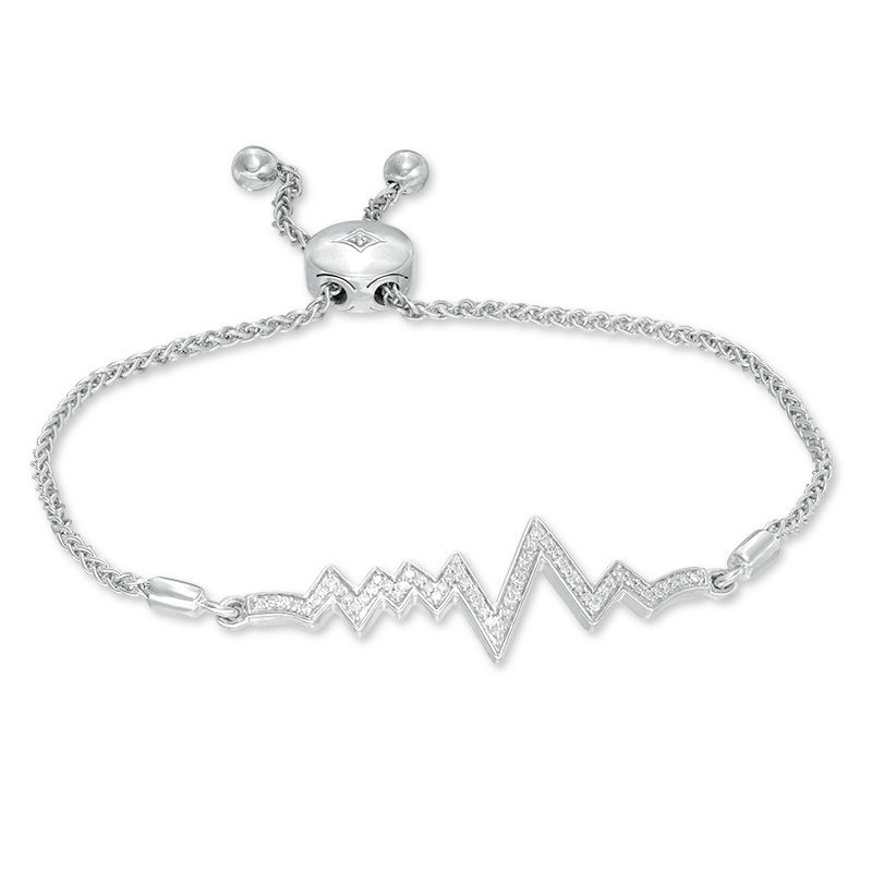 Main Image 1 of 0.20 CT. T.W. Diamond Heartbeat Bolo Bracelet in Sterling Silver - 8.5"