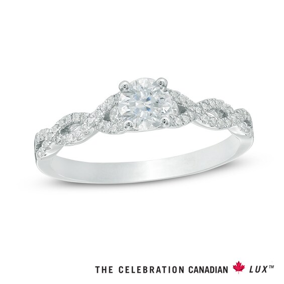 Celebration Canadian Lux® 0.63 CT. T.W. Certified Diamond Twist Shank Engagement Ring in 14K White Gold (I/SI2)