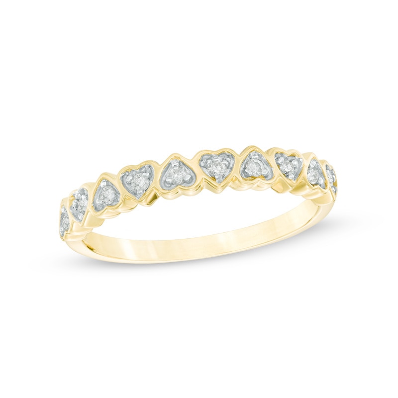 0.11 CT. T.W. Diamond Heart-Shaped Anniversary Band in 10K Gold ...