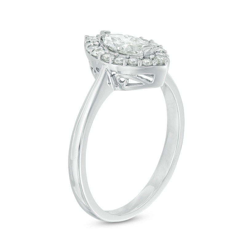Main Image 2 of 0.70 CT. T.W. Marquise Diamond Frame Engagement Ring in 10K White Gold
