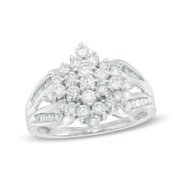0.95 CT. T.W. Diamond Square Cluster Ring in 14K White Gold