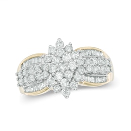 0.95 CT. T.W. Round and Baguette Composite Diamond Engagement Ring in 14K Gold