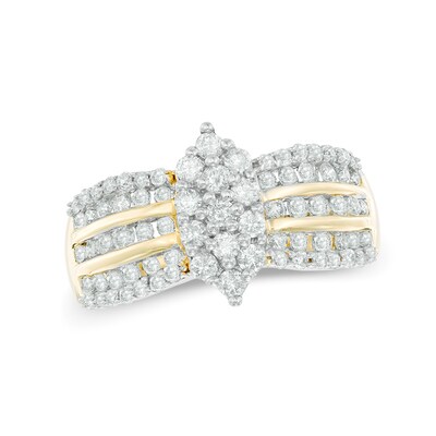 0.95 CT. T.W. Composite Diamond Marquise Multi-Row Engagement Ring in 14K Gold