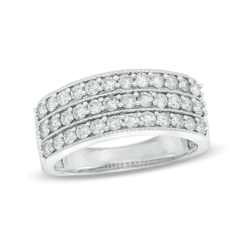 0.95 CT. T.W. Diamond Vintage-Style Three Row Anniversary Band in 14K White Gold
