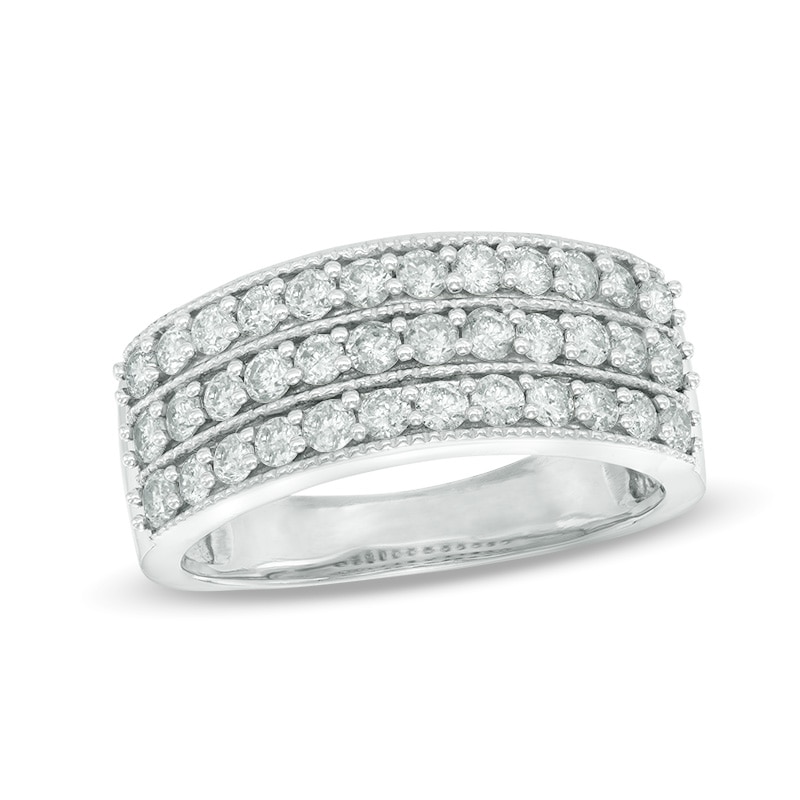 0.95 CT. T.W. Diamond Vintage-Style Three Row Anniversary Band in 14K Gold