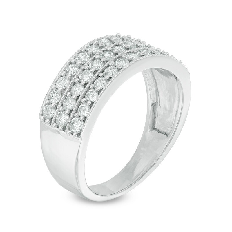 0.95 CT. T.W. Diamond Vintage-Style Three Row Anniversary Band in 14K White Gold