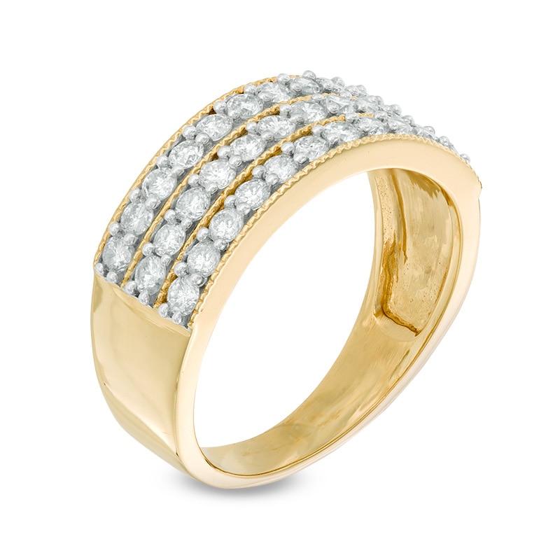 0.95 CT. T.W. Diamond Vintage-Style Three Row Anniversary Band in 14K Gold