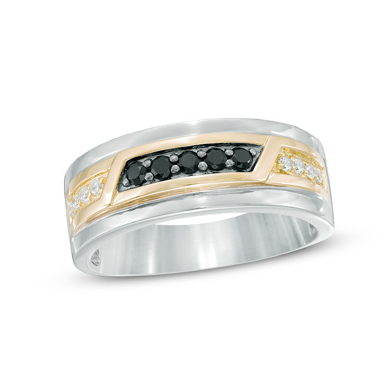 0.33 CT. T.W. Enhanced Black and White Diamond Band in 10K Two-Tone Gold