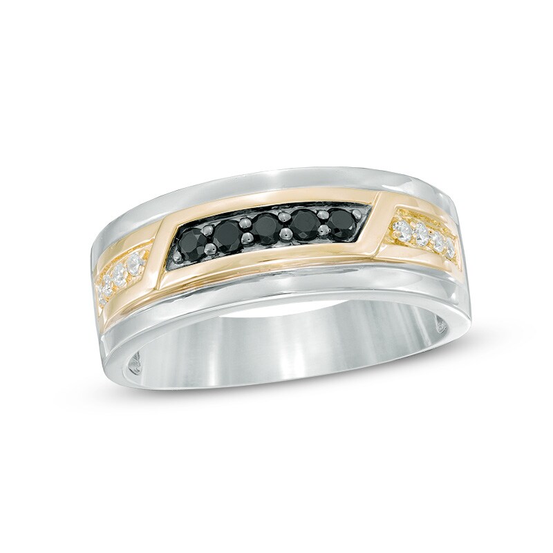 Men's 0.33 CT. T.W. Enhanced Black and White Diamond Band in 10K Two-Tone Gold|Peoples Jewellers