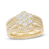 Thumbnail Image 1 of 0.95 CT. T.W. Diamond Flower Composite Three Piece Bridal Set in 14K White Gold