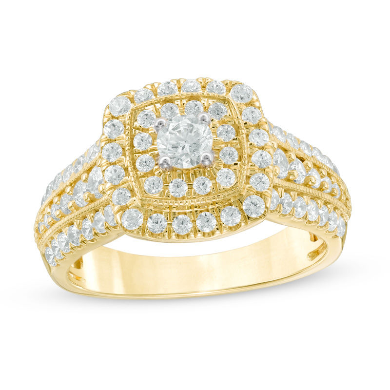 1.20 CT. T.W. Certified Canadian Diamond Double Square Frame Engagement Ring in 14K Gold (I/I2)