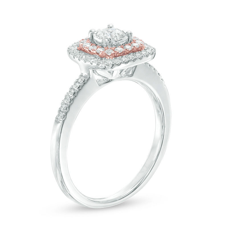 0.45 CT. T.W. Diamond Double Square Frame Engagement Ring 14K Two-Tone Gold