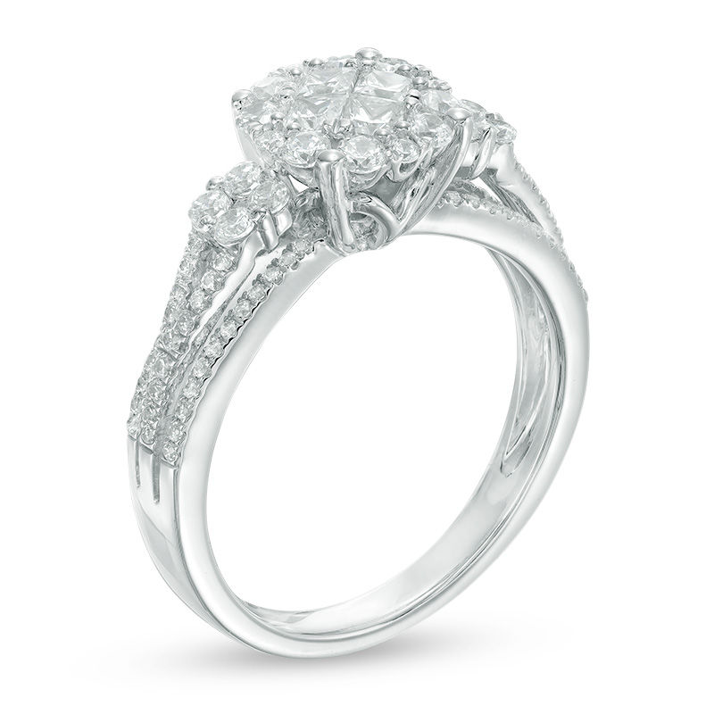 0.80 CT. T.W. Princess-Cut Quad Diamond Tilted Frame Engagement Ring 14K White Gold