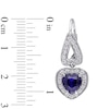 Thumbnail Image 2 of Heart-Shaped Lab-Created Blue and White Sapphire Frame Drop Earrings in Sterling Silver