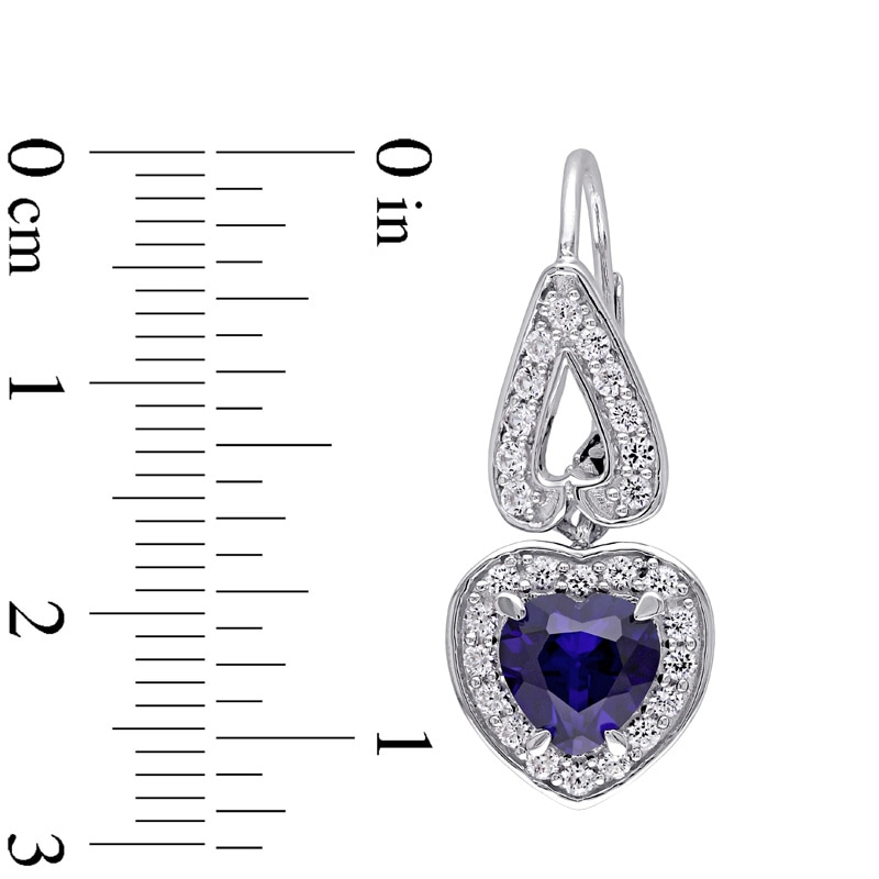 Heart-Shaped Lab-Created Blue and White Sapphire Frame Drop Earrings in Sterling Silver