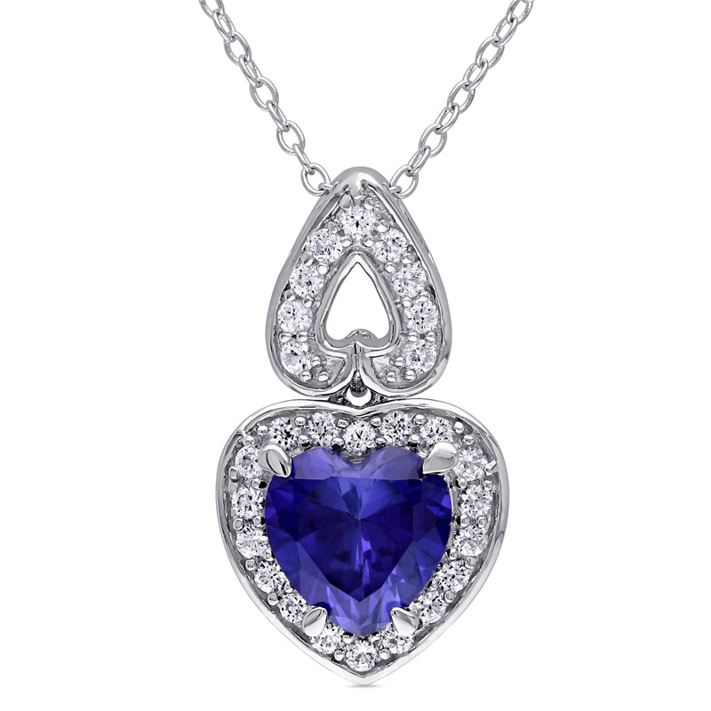 8.0mm Heart-Shaped Lab-Created Blue and White Sapphire Frame Pendant in Sterling Silver|Peoples Jewellers