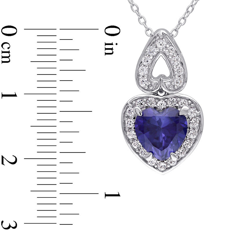 8.0mm Heart-Shaped Lab-Created Blue and White Sapphire Frame Pendant in Sterling Silver