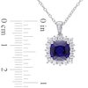 Thumbnail Image 2 of 8.0mm Cushion-Cut Lab-Created Blue and White Sapphire and Diamond Accent Frame Pendant in Sterling Silver