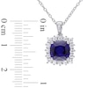 8.0mm Cushion-Cut Lab-Created Blue and White Sapphire and Diamond Accent Frame Pendant in Sterling Silver