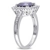 Thumbnail Image 2 of 8.0mm Cushion-Cut Lab-Created Blue and White Sapphire and Diamond Accent Frame Ring in Sterling Silver